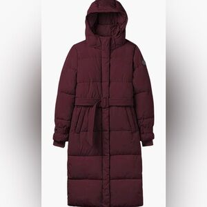 Hooded Mara Belted Burgundy Puffer Coat